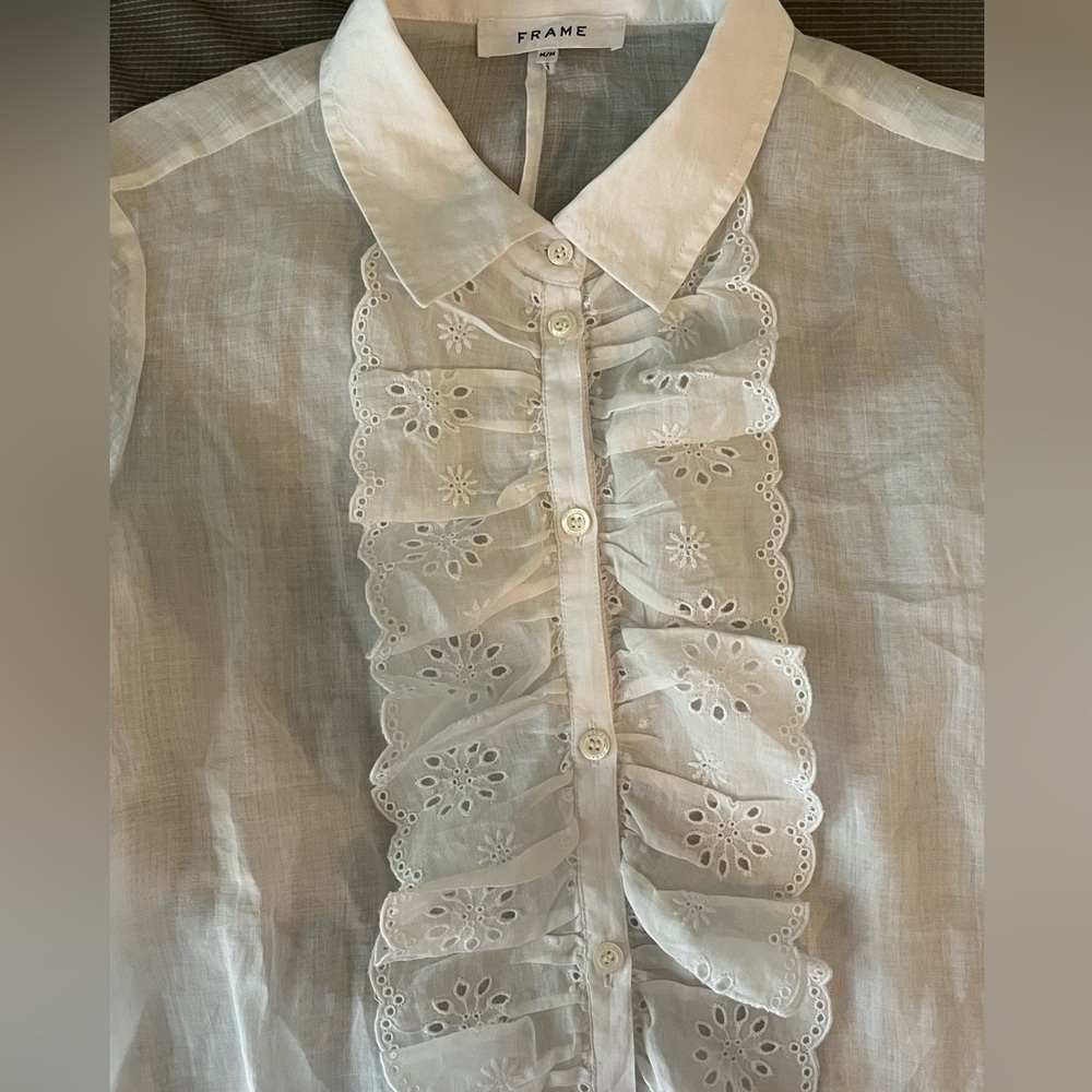 FRAME Ruffled Broderie Anglaise Ramine Shirt